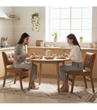 Pack de 2 Sillas de Comedor Tapizadas en PU Asiento Acolchado Patas de Madera para Salón Marrón