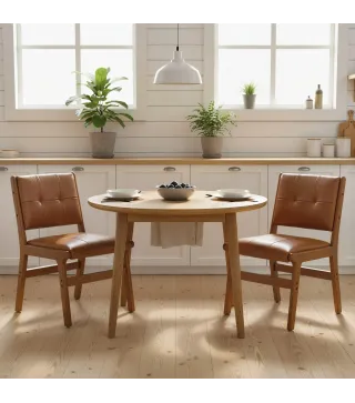 Pack de 2 Sillas de Comedor Tapizadas en PU Asiento Acolchado Patas de Madera para Salón Marrón