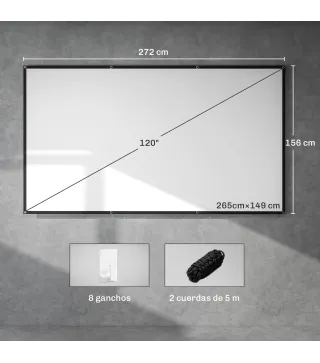 Pantalla de Proyección Manual 120 Pulgadas Formato 16:9 HD 4K/8K para Interior y Exterior Blanco