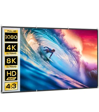 Pantalla de Proyección Manual 120 Pulgadas Formato 16:9 HD 4K/8K para Interior y Exterior Blanco