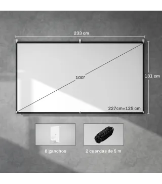 Pantalla de Proyección Manual 100 Pulgadas Formato 16:9 HD 4K/8K para Interior y Exterior Blanco