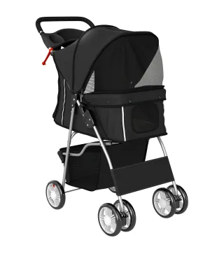 Carrito para Perros Pequeños con Cesta de Almacenaje Portavasos Ruedas y Cojín Lavable 77x44x102 cm Negro