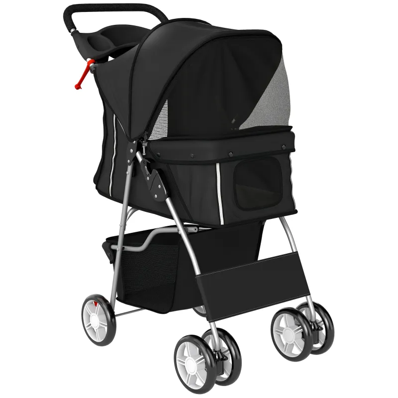Carrito para Perros Pequeños con Cesta de Almacenaje Portavasos Ruedas y Cojín Lavable 77x44x102 cm Negro