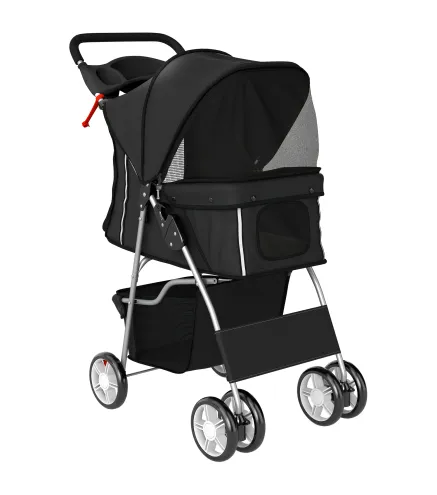 Carrito para Perros Pequeños con Cesta de Almacenaje Portavasos Ruedas y Cojín Lavable 77x44x102 cm Negro