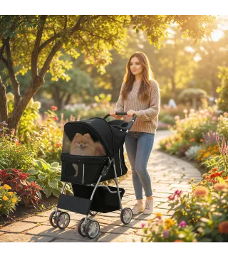 Carrito para Perros Pequeños con Cesta de Almacenaje Portavasos Ruedas y Cojín Lavable 77x44x102 cm Negro