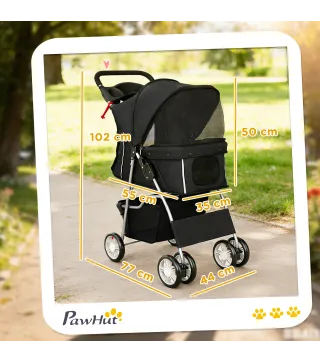 Carrito para Perros Pequeños con Cesta de Almacenaje Portavasos Ruedas y Cojín Lavable 77x44x102 cm Negro