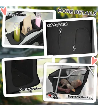 Carrito para Perros Pequeños con Cesta de Almacenaje Portavasos Ruedas y Cojín Lavable 77x44x102 cm Negro