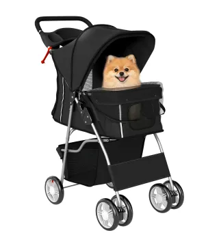 Carrito para Perros Pequeños con Cesta de Almacenaje Portavasos Ruedas y Cojín Lavable 77x44x102 cm Negro