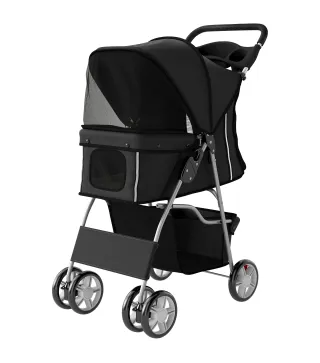 Carrito para Perros Pequeños con Cesta de Almacenaje Portavasos Ruedas y Cojín Lavable 77x44x102 cm Negro