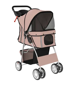 Carrito para Perros Pequeños con Cesta de Almacenaje Portavasos Ruedas y Cojín Lavable 77x44x102 cm Café
