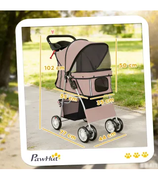 Carrito para Perros Pequeños con Cesta de Almacenaje Portavasos Ruedas y Cojín Lavable 77x44x102 cm Café