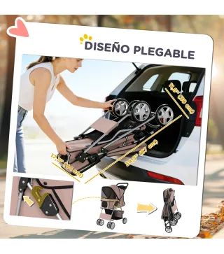 Carrito para Perros Pequeños con Cesta de Almacenaje Portavasos Ruedas y Cojín Lavable 77x44x102 cm Café