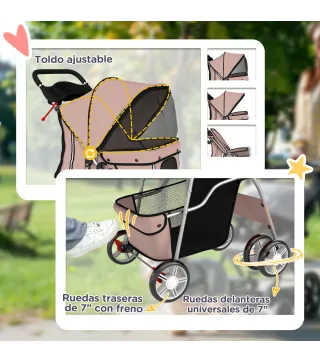 Carrito para Perros Pequeños con Cesta de Almacenaje Portavasos Ruedas y Cojín Lavable 77x44x102 cm Café