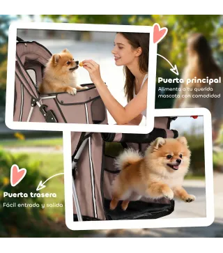 Carrito para Perros Pequeños con Cesta de Almacenaje Portavasos Ruedas y Cojín Lavable 77x44x102 cm Café