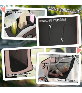 Carrito para Perros Pequeños con Cesta de Almacenaje Portavasos Ruedas y Cojín Lavable 77x44x102 cm Café