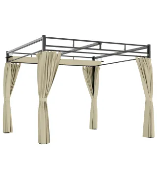 Pérgola de Jardín 3x3 m con Techo Retráctil y Cortinas Protección UV30+ Estructura Metálica para Patio Terraza Beige