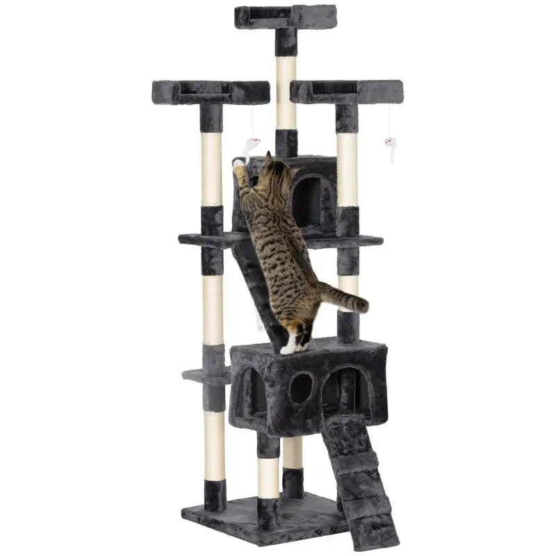 Árbol Rascador para Gatos Grande 49x49x173 cm con Múltiples Niveles con Cuevas Escaleras Juguetes Colgantes Camas Centro Activid