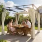Pérgola de Jardín 3x3 m con Techo Retráctil y Cortinas Protección UV30+ Estructura Metálica para Patio Terraza Beige