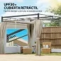 Pérgola de Jardín 3x3 m con Techo Retráctil y Cortinas Protección UV30+ Estructura Metálica para Patio Terraza Beige