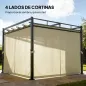 Pérgola de Jardín 3x3 m con Techo Retráctil y Cortinas Protección UV30+ Estructura Metálica para Patio Terraza Beige