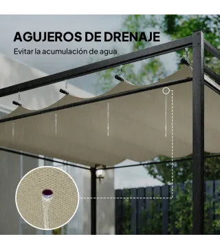 Pérgola de Jardín 3x3 m con Techo Retráctil y Cortinas Protección UV30+ Estructura Metálica para Patio Terraza Beige