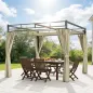 Pérgola de Jardín 3x3 m con Techo Retráctil y Cortinas Protección UV30+ Estructura Metálica para Patio Terraza Beige