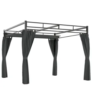 Pérgola de Jardín 3x3 m con Techo Retráctil y Cortinas Protección UV30+ Estructura Metálica para Patio Terraza Gris