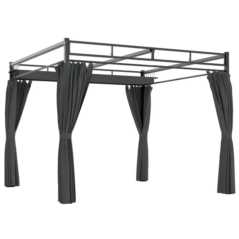 Pérgola de Jardín 3x3 m con Techo Retráctil y Cortinas Protección UV30+ Estructura Metálica para Patio Terraza Gris