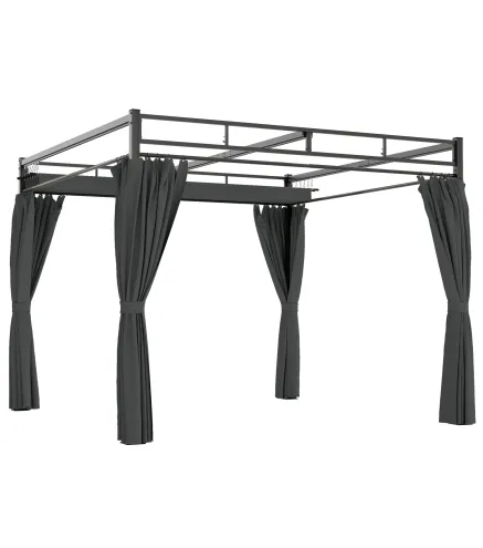 Pérgola de Jardín 3x3 m con Techo Retráctil y Cortinas Protección UV30+ Estructura Metálica para Patio Terraza Gris