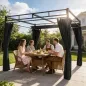 Pérgola de Jardín 3x3 m con Techo Retráctil y Cortinas Protección UV30+ Estructura Metálica para Patio Terraza Gris