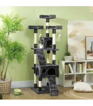 Árbol Rascador para Gatos Grande 49x49x173 cm con Múltiples Niveles con Cuevas Escaleras Juguetes Colgantes Camas Centro Activid