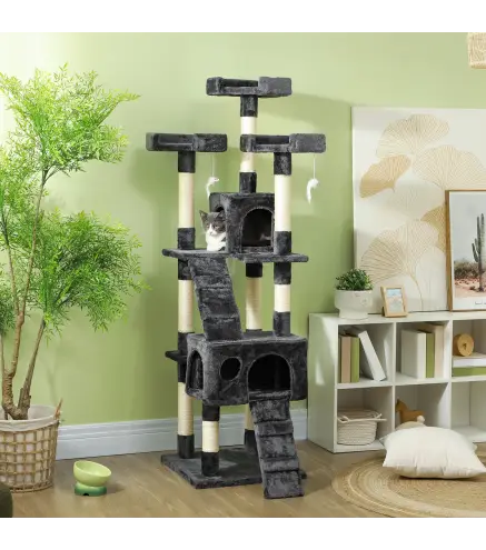 Árbol Rascador para Gatos Grande 49x49x173 cm con Múltiples Niveles con Cuevas Escaleras Juguetes Colgantes Camas Centro Activid