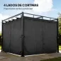 Pérgola de Jardín 3x3 m con Techo Retráctil y Cortinas Protección UV30+ Estructura Metálica para Patio Terraza Gris