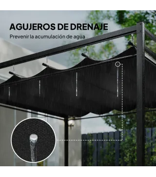 Pérgola de Jardín 3x3 m con Techo Retráctil y Cortinas Protección UV30+ Estructura Metálica para Patio Terraza Gris
