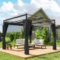 Pérgola de Jardín 3x3 m con Techo Retráctil y Cortinas Protección UV30+ Estructura Metálica para Patio Terraza Gris