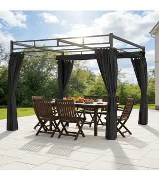 Pérgola de Jardín 3x3 m con Techo Retráctil y Cortinas Protección UV30+ Estructura Metálica para Patio Terraza Gris