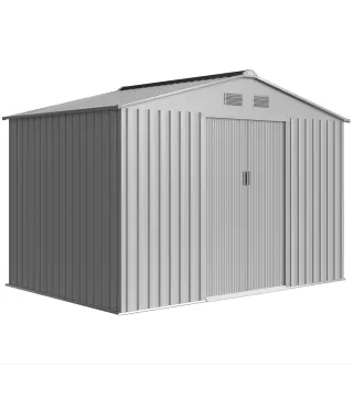 Cobertizo de Jardín Exterior 4,9 m² 277x195x192 cm con Puerta Corredera Ventilación y Kit de Fundación Gris