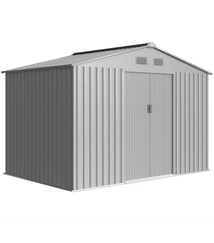 Cobertizo de Jardín Exterior 4,9 m² 277x195x192 cm con Puerta Corredera Ventilación y Kit de Fundación Gris