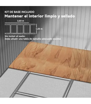 Cobertizo de Jardín Exterior 4,9 m² 277x195x192 cm con Puerta Corredera Ventilación y Kit de Fundación Gris