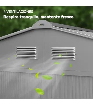 Cobertizo de Jardín Exterior 4,9 m² 277x195x192 cm con Puerta Corredera Ventilación y Kit de Fundación Gris