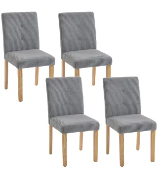 Pack de 4 Sillas de Comedor Respaldo Alto Tapizadas en Pana Asiento Acolchado Patas de Madera para Salón Gris