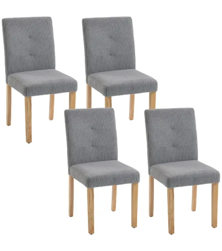 Pack de 4 Sillas de Comedor Respaldo Alto Tapizadas en Pana Asiento Acolchado Patas de Madera para Salón Gris