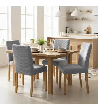 Pack de 4 Sillas de Comedor Respaldo Alto Tapizadas en Pana Asiento Acolchado Patas de Madera para Salón Gris