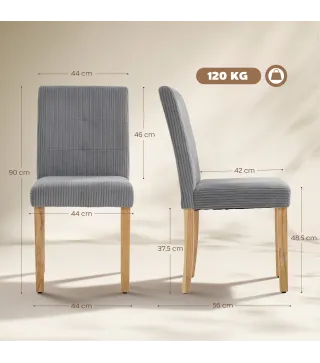 Pack de 4 Sillas de Comedor Respaldo Alto Tapizadas en Pana Asiento Acolchado Patas de Madera para Salón Gris