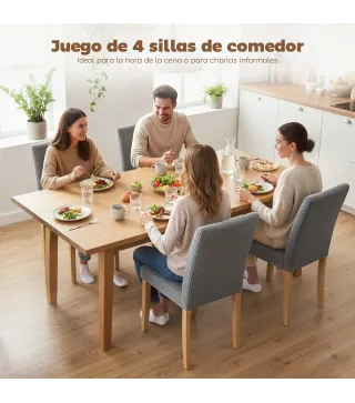Pack de 4 Sillas de Comedor Respaldo Alto Tapizadas en Pana Asiento Acolchado Patas de Madera para Salón Gris