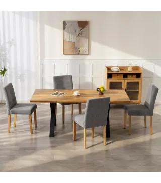 Pack de 4 Sillas de Comedor Respaldo Alto Tapizadas en Pana Asiento Acolchado Patas de Madera para Salón Gris