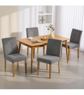 Pack de 4 Sillas de Comedor Respaldo Alto Tapizadas en Pana Asiento Acolchado Patas de Madera para Salón Gris