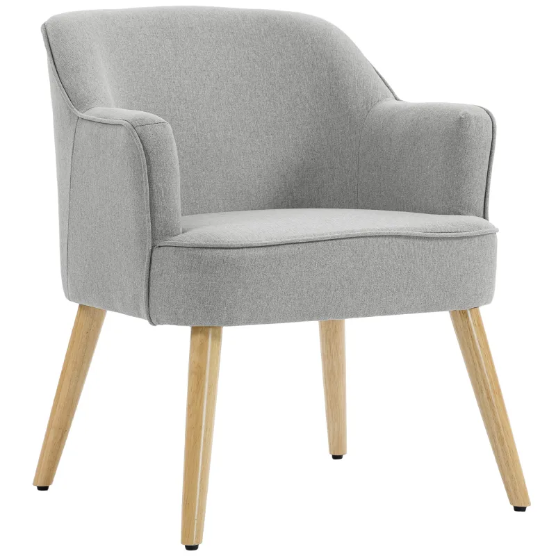 Butaca de Salón Moderna Sillón Tapizado en Lino Sintético Patas de Madera para Dormitorio Oficina 64,5x65x79,5 cm Crema