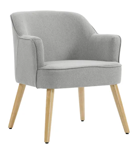 Butaca de Salón Moderna Sillón Tapizado en Lino Sintético Patas de Madera para Dormitorio Oficina 64,5x65x79,5 cm Crema