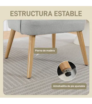 Butaca de Salón Moderna Sillón Tapizado en Lino Sintético Patas de Madera para Dormitorio Oficina 64,5x65x79,5 cm Crema